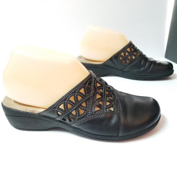 Bass black leather slides cutout mules comfort clogs 5.5 - Picture 4 of 8